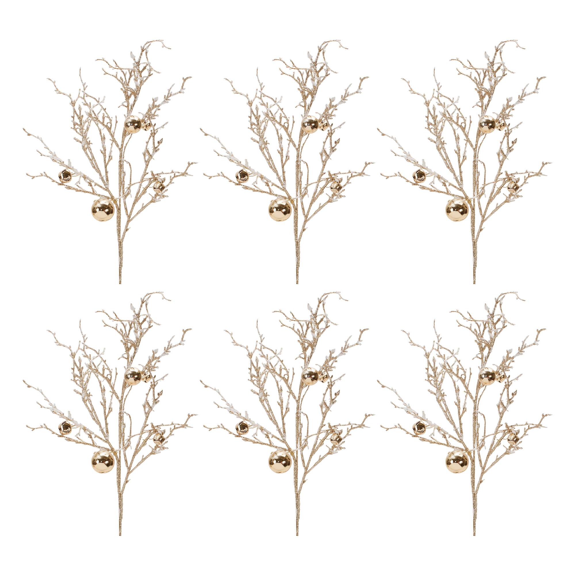 25" Flocked Twig Branches with Sleigh Bells, 6ct.